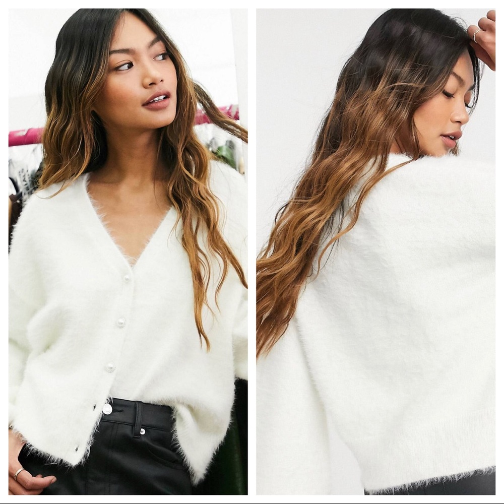 River Island Fluffy Cardigan in Cream